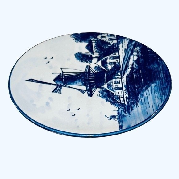 Delft Blue Holland Vintage Porcelain Hand-painted 6 Inch Windmill Seaside Plate - Picture 7 of 12